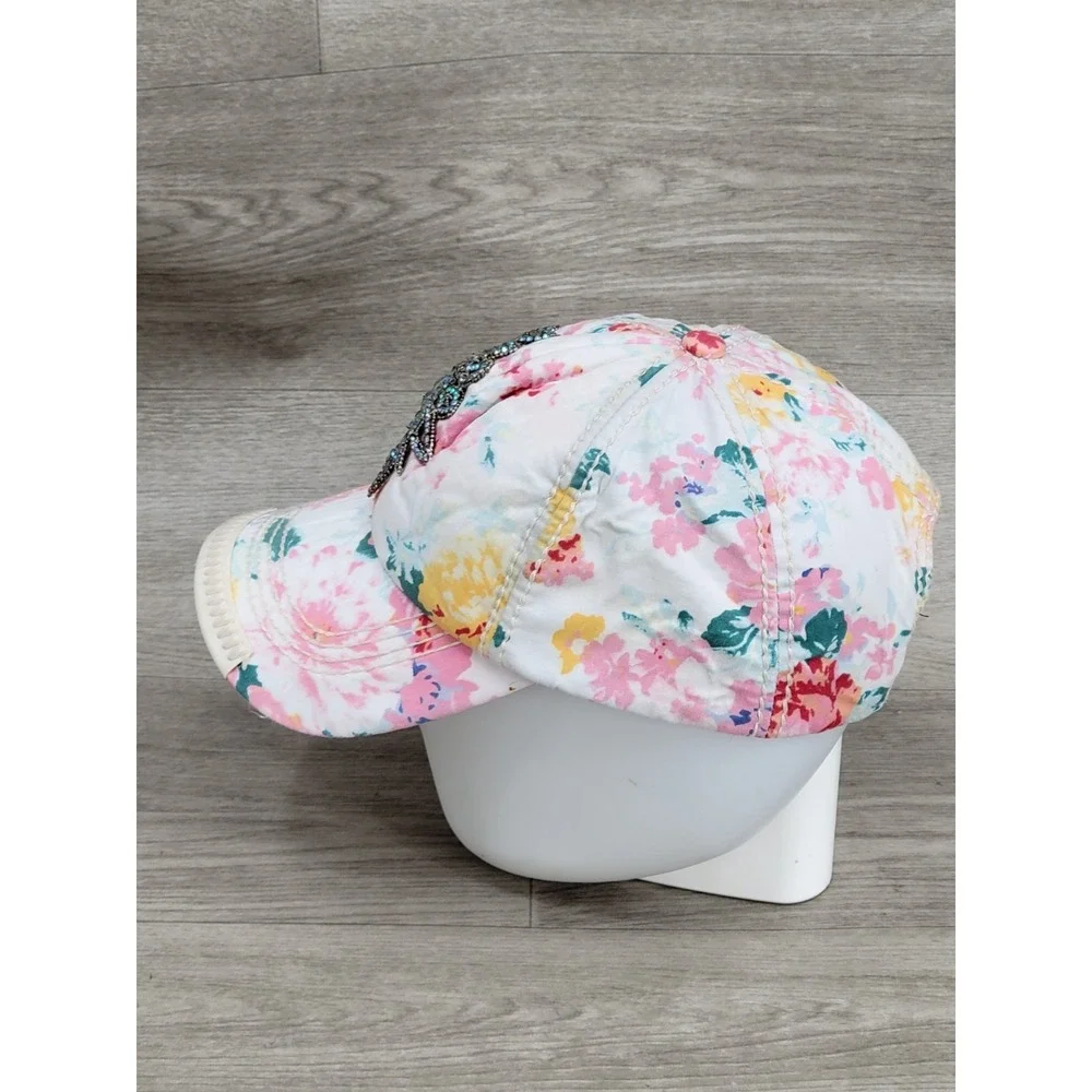 Olive & Pique Rhinestone Flower Hat Strapback Women's Colorful Pink Cowgirl